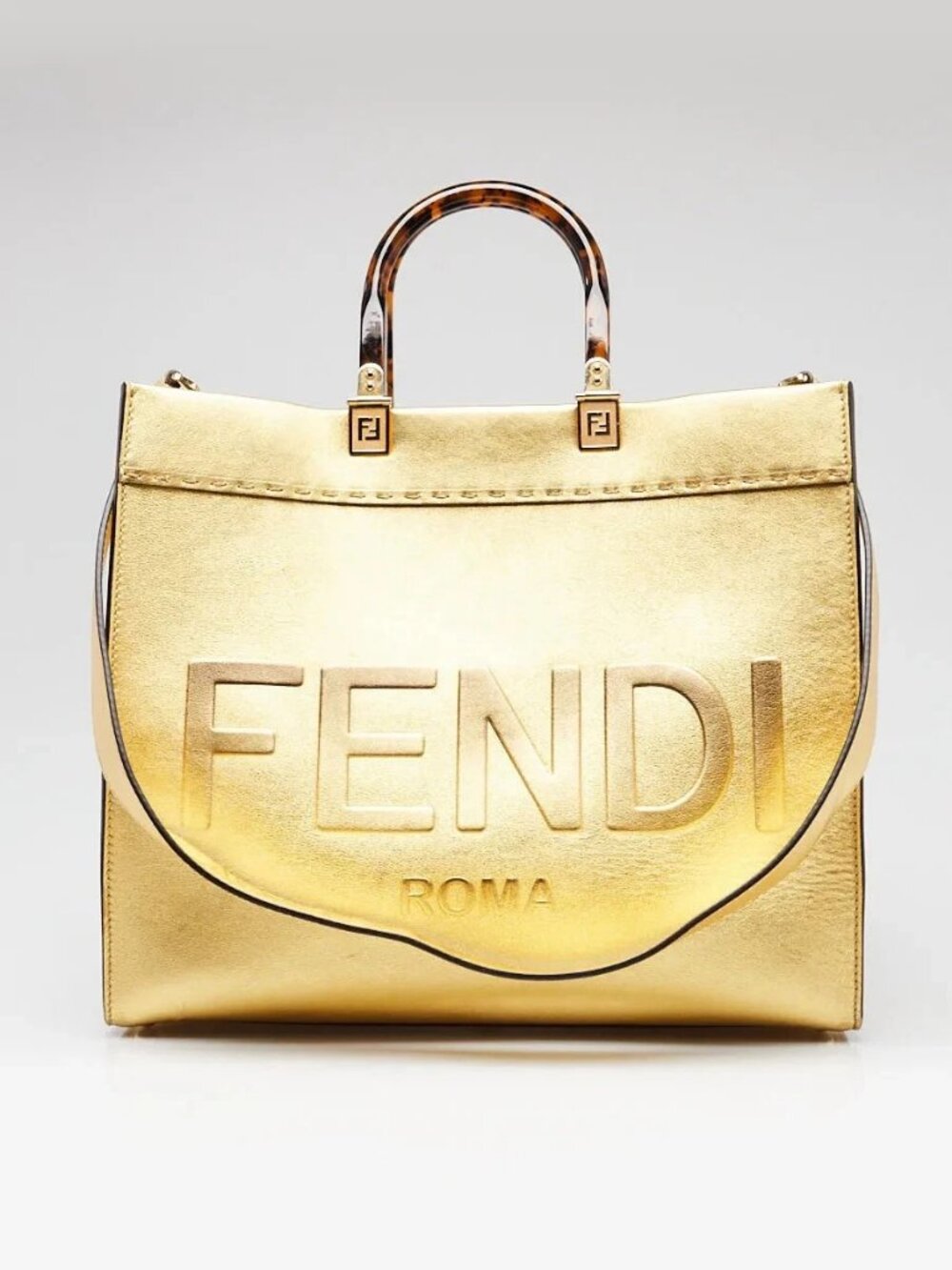 Fendi Gold Leather Medium Sunshine Tote Bag -8BH386